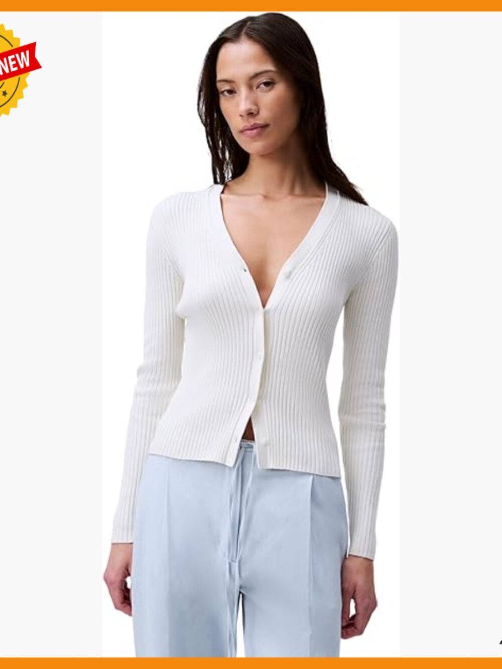 Cotton Rib Cardigan V-Neck Button Front Long Sleeve Sweater